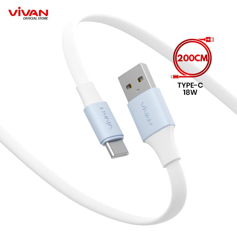 VIVAN Kabel Data Type C Fast Charging SC II 30CM 100CM 200CM 2.4A Quick Charge Flat Design White Garansi 1 Tahun