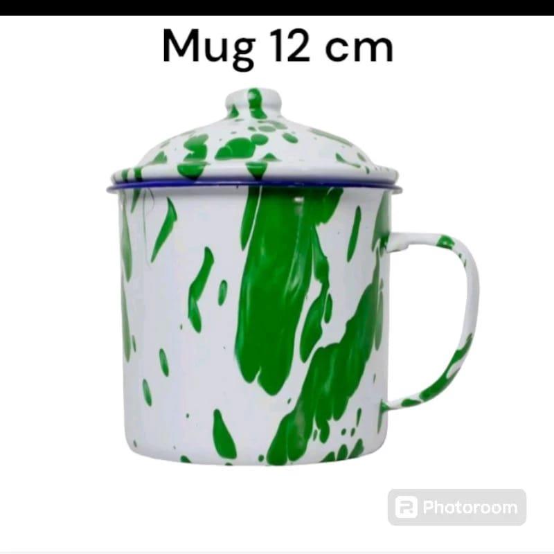 Mug Enamel + Tutup Motif Blirik / Gelas Jadul Brilik 8 10 12 cm