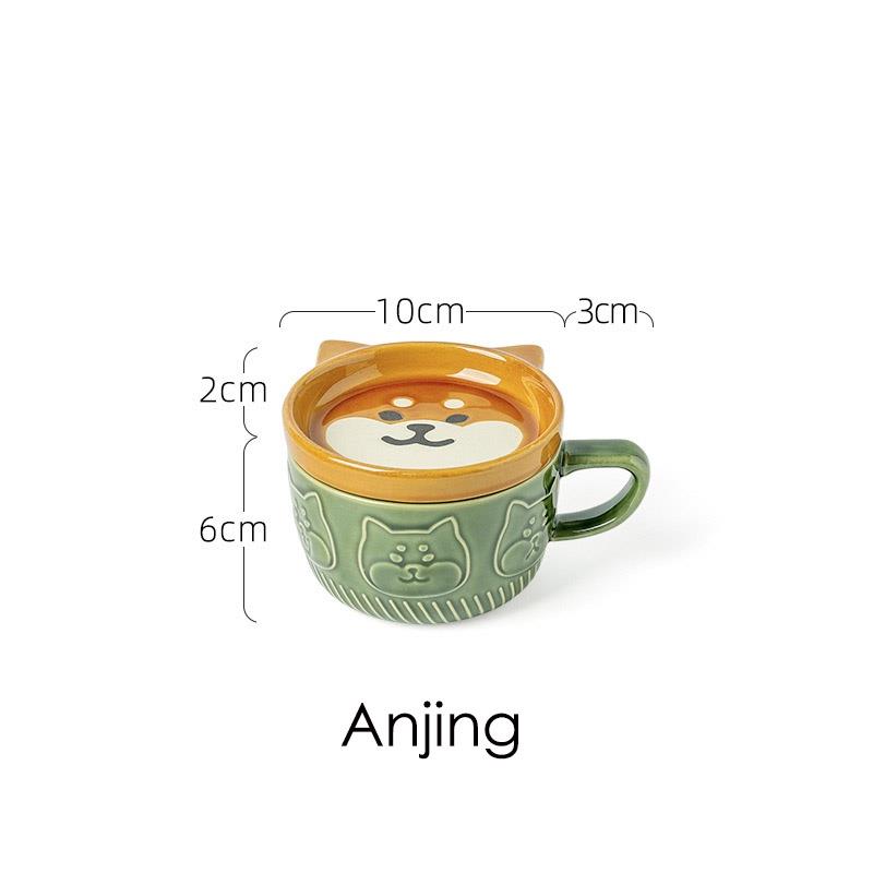 Keramik Mug Cartoon Kucing Dipotong Mug Set Kreatif Kopi Hadiah Mug 5 Warna Ceramic Mug Lucu Sarapan Dengan Tutup