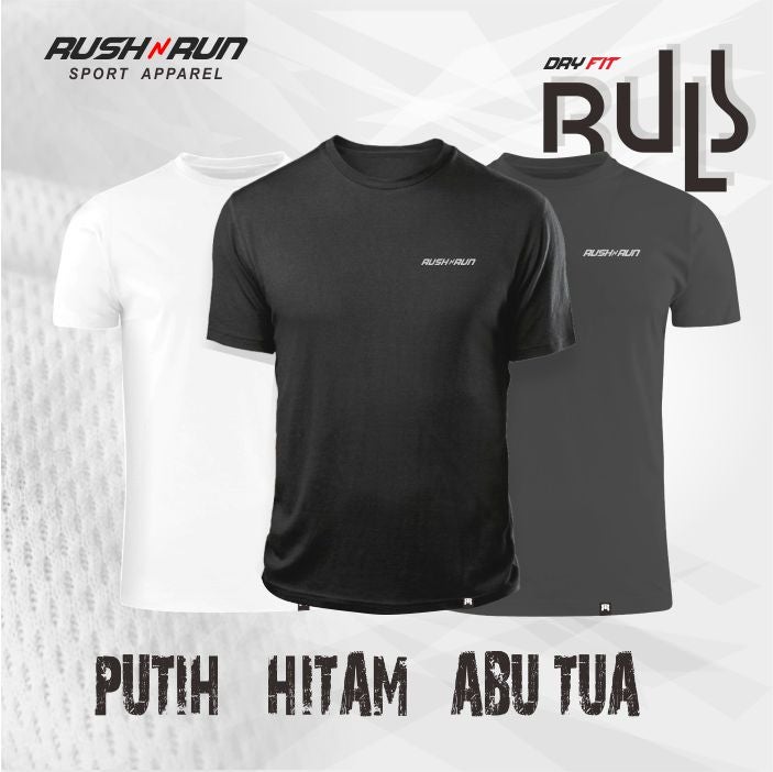 Rush N Run 3 Kaos Olahraga Pria Bahan Dry Fit Lengan Pendek Pakaian Sport Nyaman Menyerap Keringat