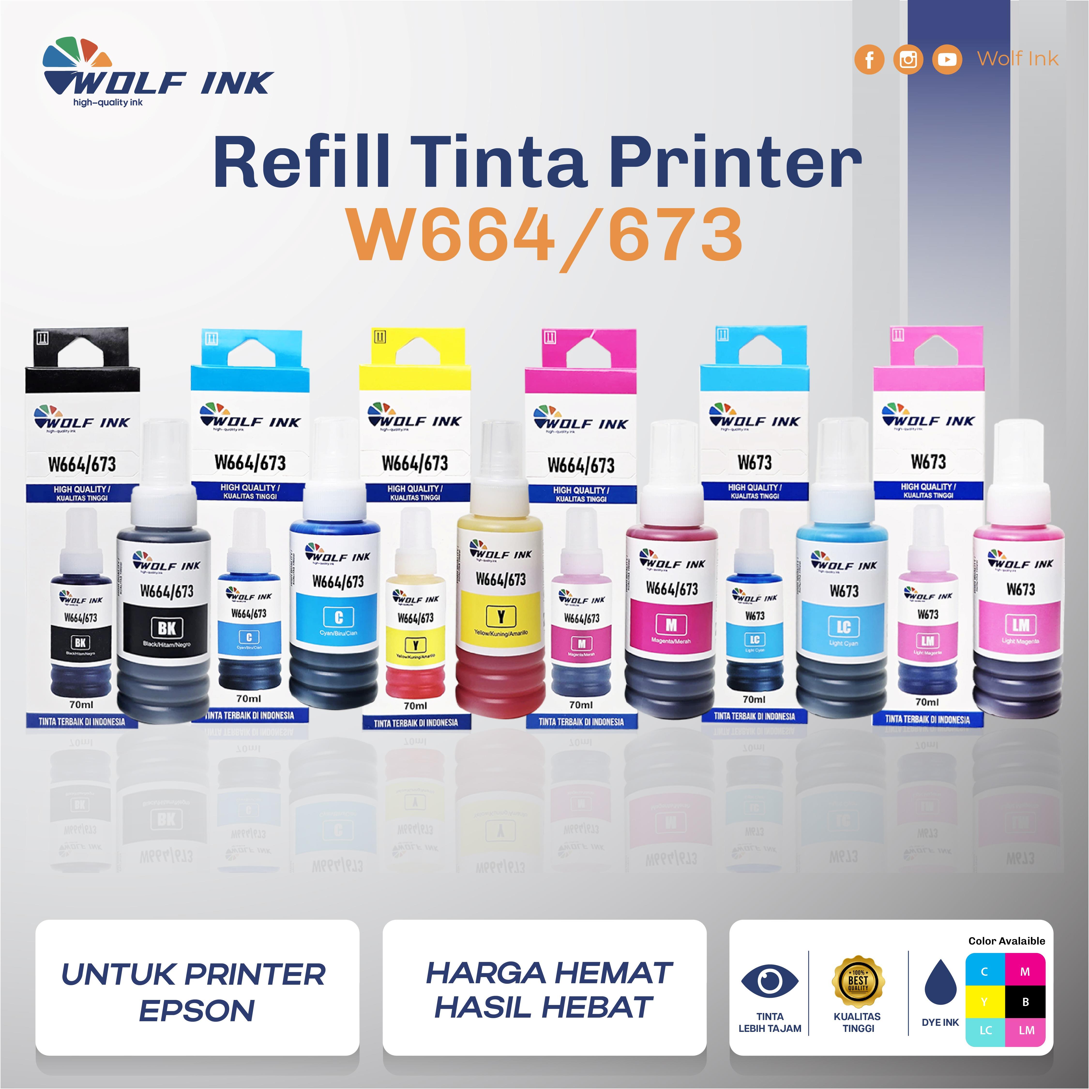 Tinta Epson 664 CMYK Cocok untuk Epson L100 L110 L120 L200 L210 L220 L300 L310 L350 L355 L360 L365 L380 L385 L405 L455 L485 L550 L555 L565 L655 L1455