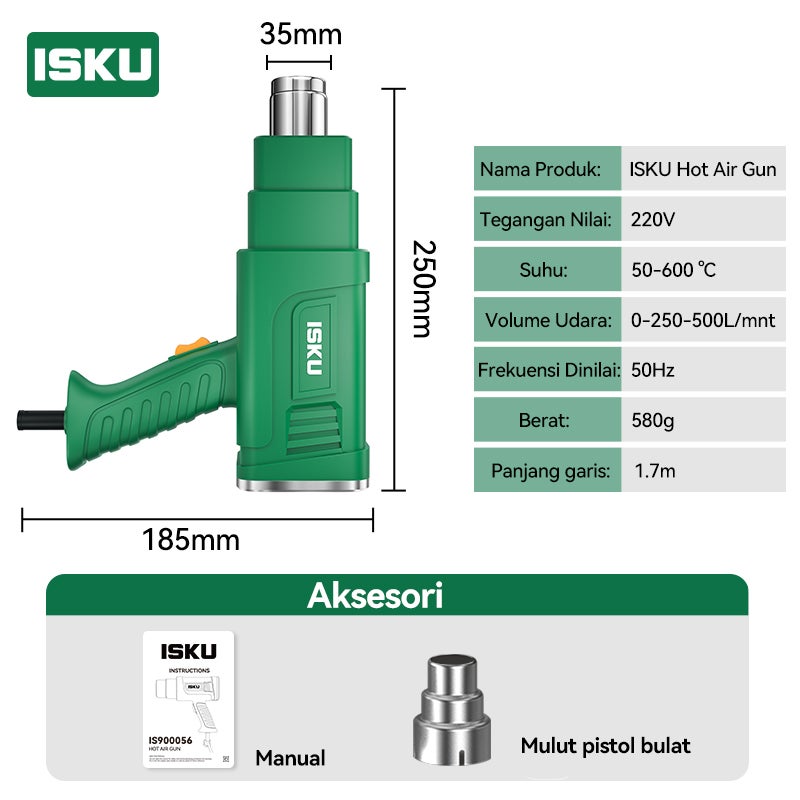 ISKU Hot air gun Mesin Pemanas Pistol Angin Panas 2000w Dryer Heat Solder Thermal Heat Gun 2 tingkat panas Pembuatan film mobil penghilangan Senjata udara panas