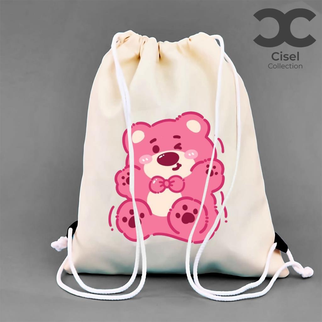 CISEL Tas Serut String Bag Kanvas Lotso Bear Beruang Toy Story Lucu Aesthetic Ukuran 30x40 Cisel Collection