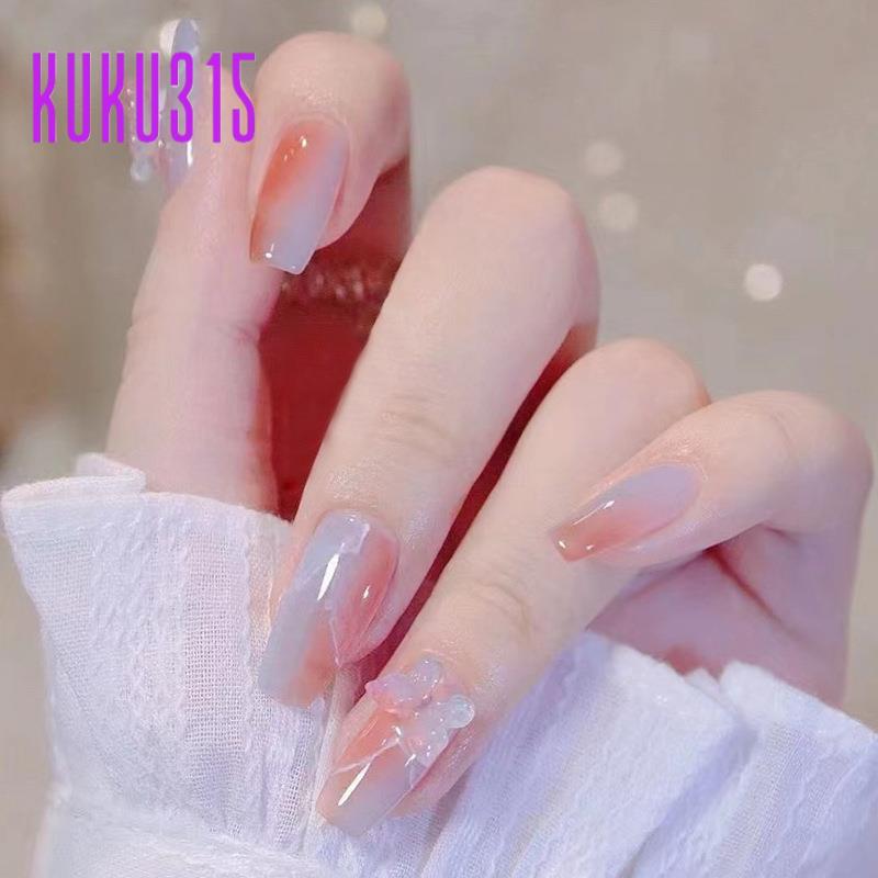 KUKU315 [Kuku Palsu Kupu"] [24Pcs Ukuran Penuh] Seni Kuku Palsu dan Lem Kuku Palsu + Bonus Kit Lem Jelly Ultra Tipis & Bernapas - Dapat Digunakan Berulang Kali Kuku Palsu Lepas Pasang Cocok untuk Semua Bentuk Kuku: Pendek/Bulat/Panjang/Almond.