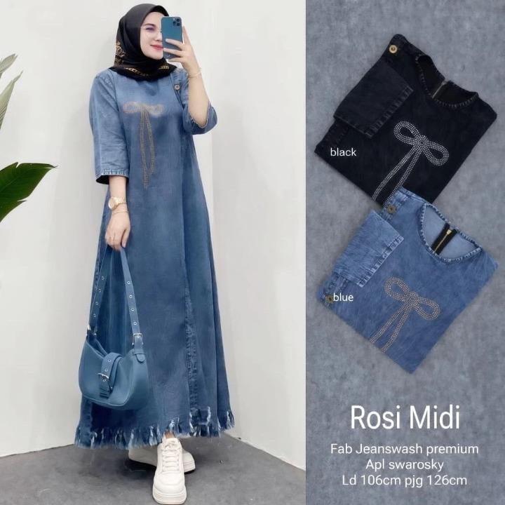 Rosi Midi Matt Jeans Size XL Midi Dress Wanita Trendy Jeans Premium Terbaru 2025 Kekinian Murah COD