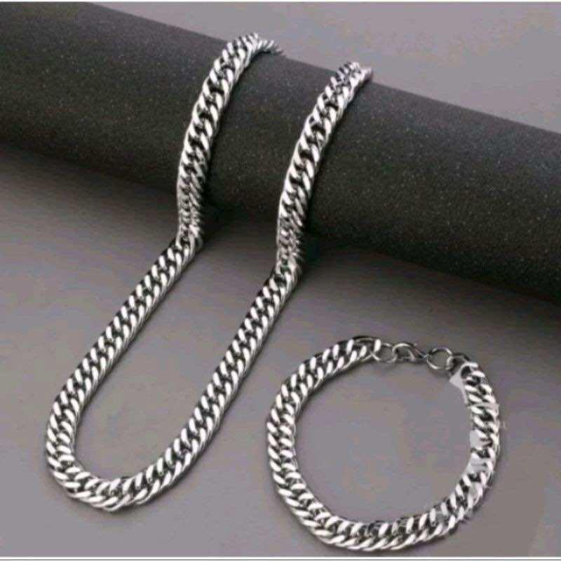 SATU SET KALUNG DAN GELANG RANTAI TITANIUM PRIA DAN WANITA ANTIKARAT DAN ANTI PUDAR
