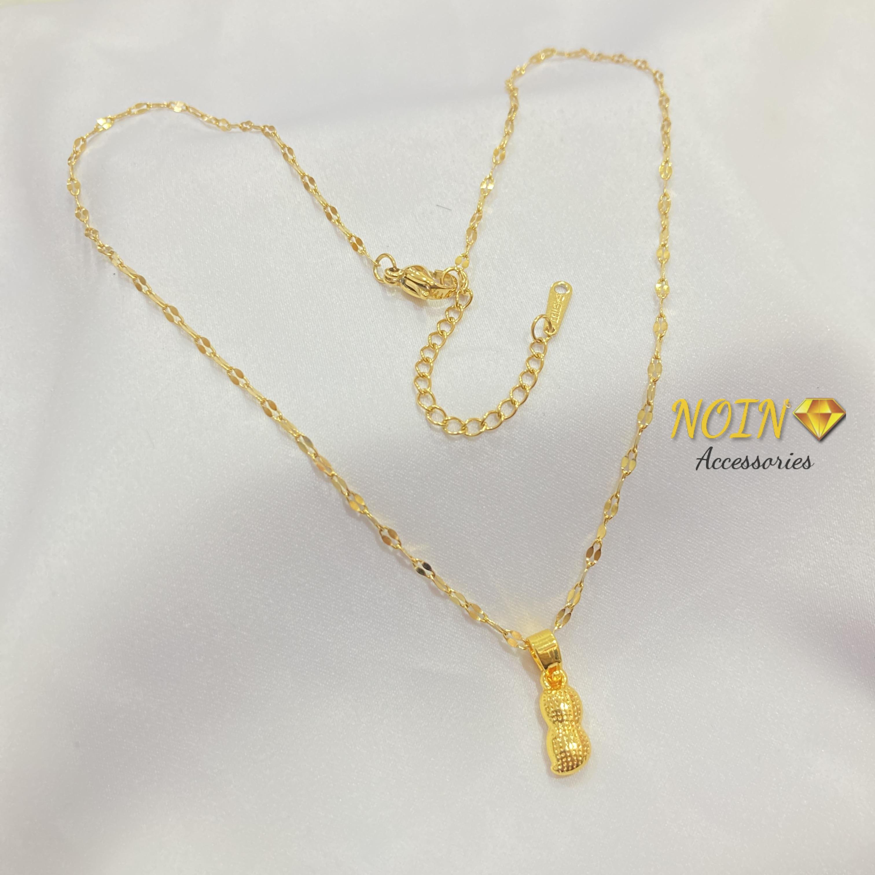 Kalung Wanita Titanium Kacang Mutiara Gold 24 Karat Tidak Luntu Anti Karat