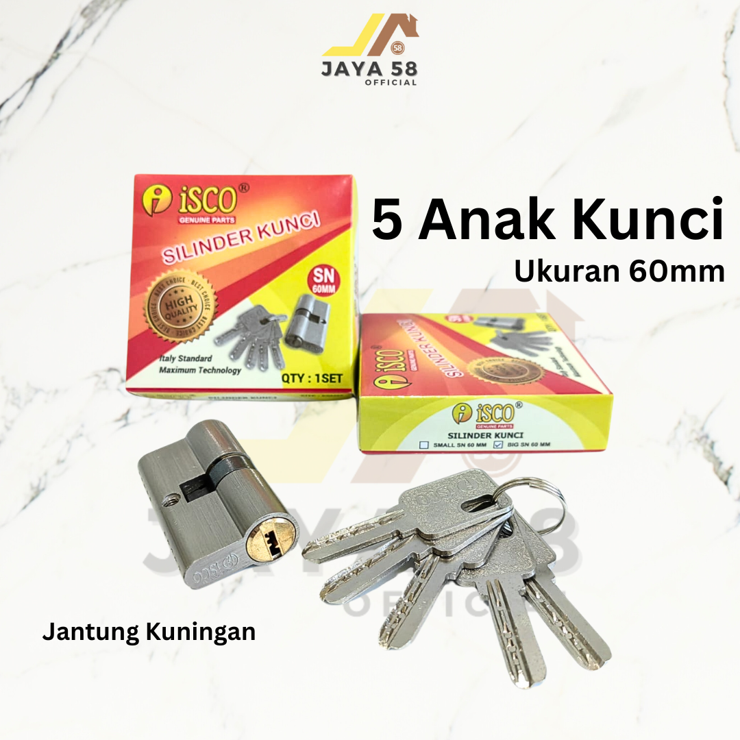 Cylinder Kunci Pintu Kecil/ Tanggung & Besar 5 Anak Kunci C-Key Silinder Pintu Jantung Kuningan ISCO