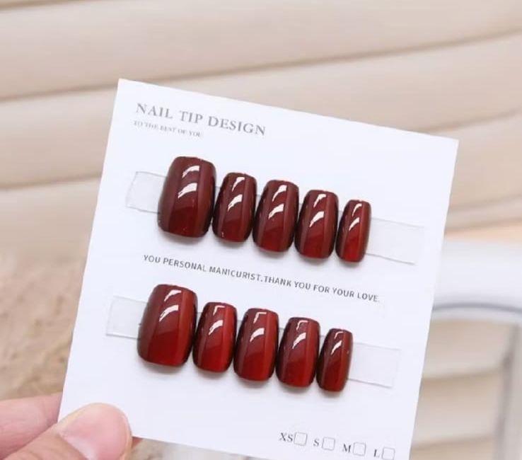 Fake Nails Premium Buatan Semi Tangan Kuku Cat Eye Kuku Palsu Nail Art + Lem Ukuran XS/S/M 10PCS/SET