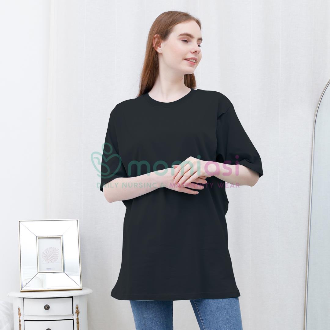 Momiasi - Baju Kaos Ibu Menyusui Wanita Busui Nursing Wear Lengan Pendek Jumbo Bukaan Belahan Samping Premium