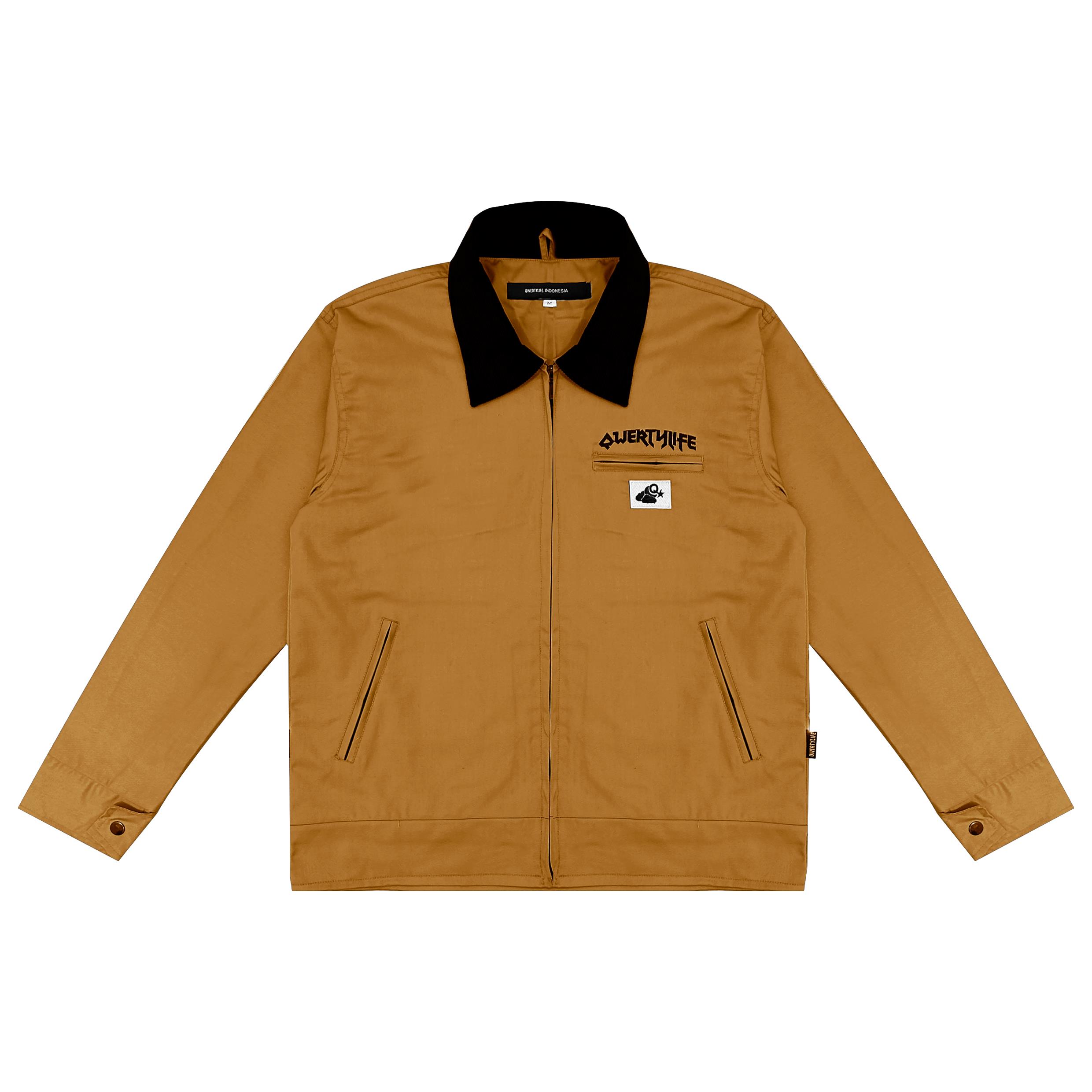 Qwertylife Work Jacket Boxy Fit Cordoray Camel