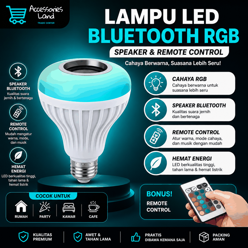 Speaker Lampu Bluetooth (Bonus Remote) Wireless | GARANSI 6 BULAN Lampu music LED RGB | Bohlam speaker