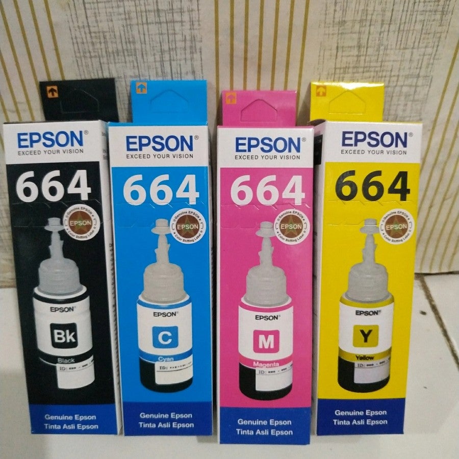 1 SET PAKETAN Tinta Epson 664 For Printer L100 L120 L200 L210 L310 L360 - BLACK CYAN YELLOW MAGENTA