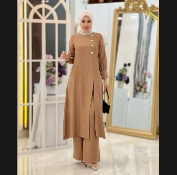 Setelan Cringkle air flow premium / Setelan wanita terbaru kekinian 2023 / Tunik dan celana akses kancing dan saku / Setelan Aurora terlaris