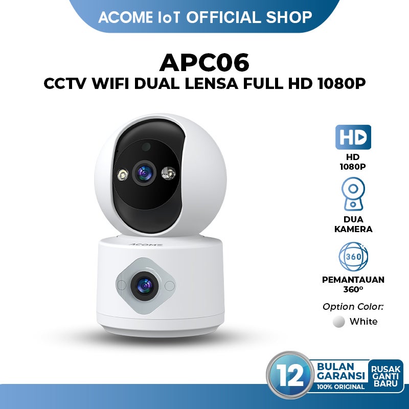 ACOME IOT Camera CCTV APC06 | CCTV Dual Kamera | Full HD 1080P | 2MP | Rotasi 360° | 24 Jam Patroli Otomatis | Tetap Terang dalam Mode Malam