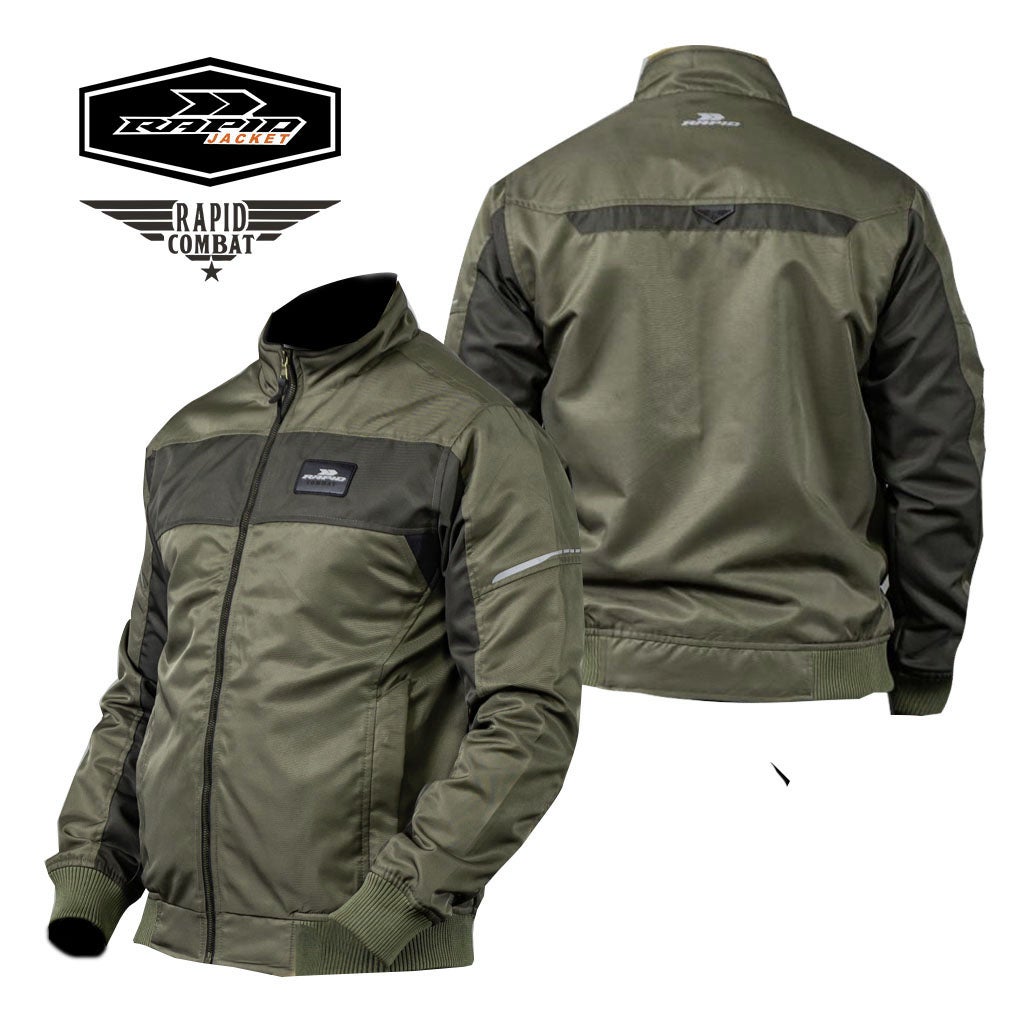 RAPID COMBAT jaket bomber motoran material parasut premium twill dilengkapi dengan badge kulit dan reflektif