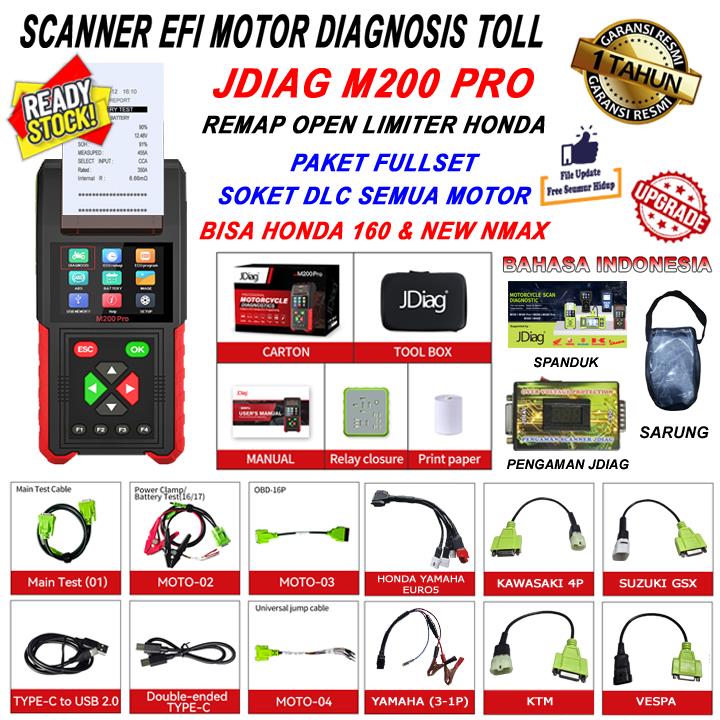 JDiag M200 M200 PRO Bisa Remap Motor Scanner Function Diagnostic Tool Remap Diagnosis M 200 Pro Print Kesalahan OBDII ECU CO Motor Injeksi M-200 Pro Remaps Scanner OBD2 Alat Diagnostik Sepeda Motor