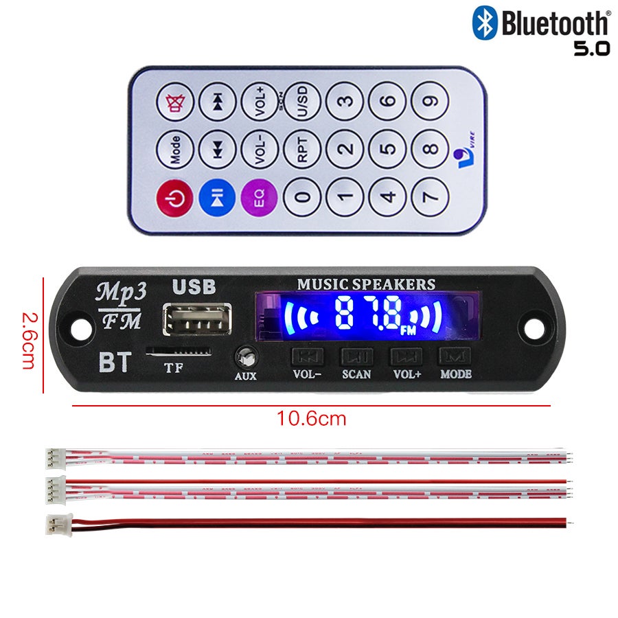 Modul kit Audio Bluetooth 5.0 MP3 Player Vire 12V dengan Remote