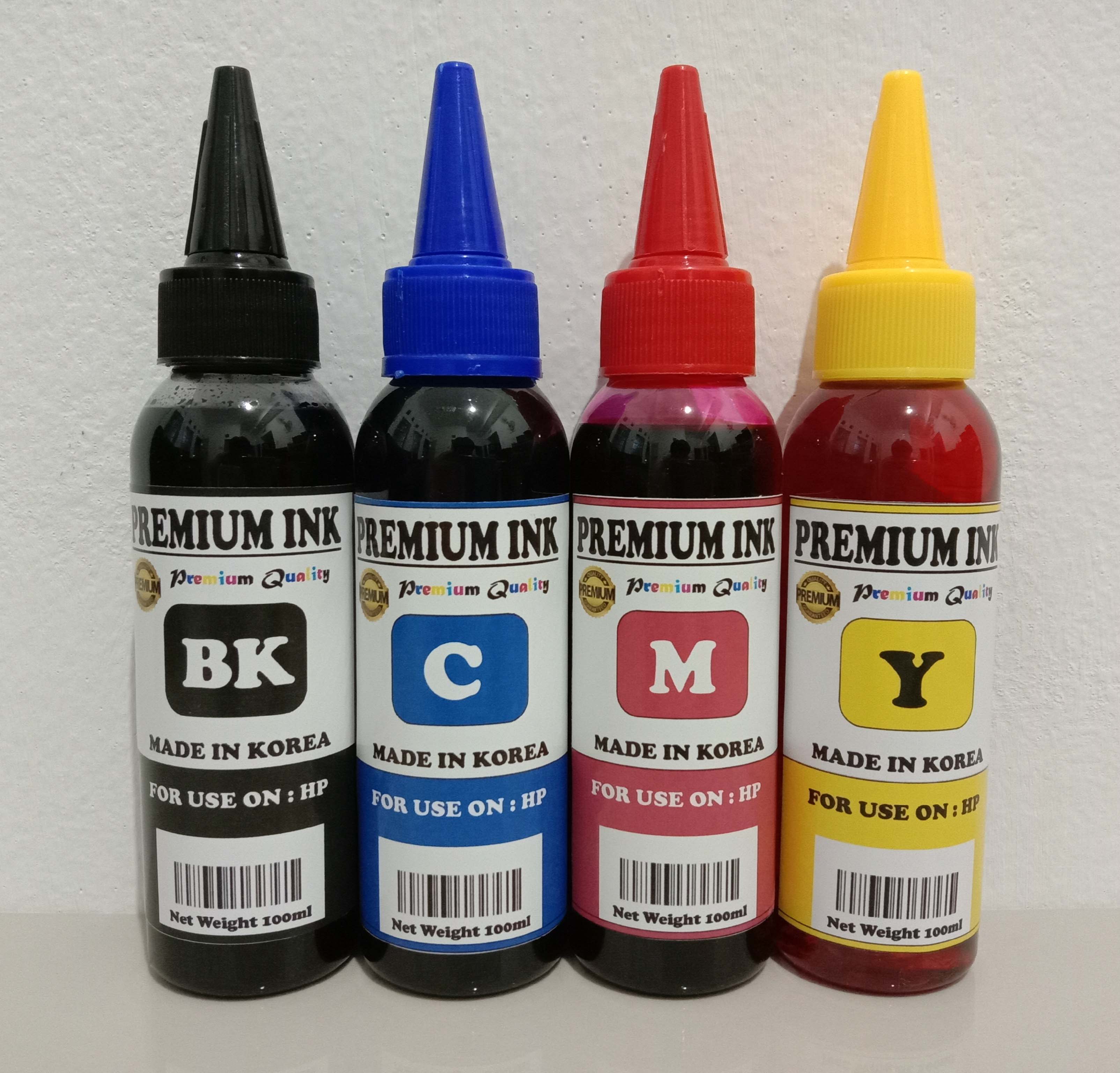 TINTA ISI ULANG / REFILL PRINTER HP ISI 100ML PAKET 4 WARNA PREMIUM INK ( BONUS SUNTIKAN )
