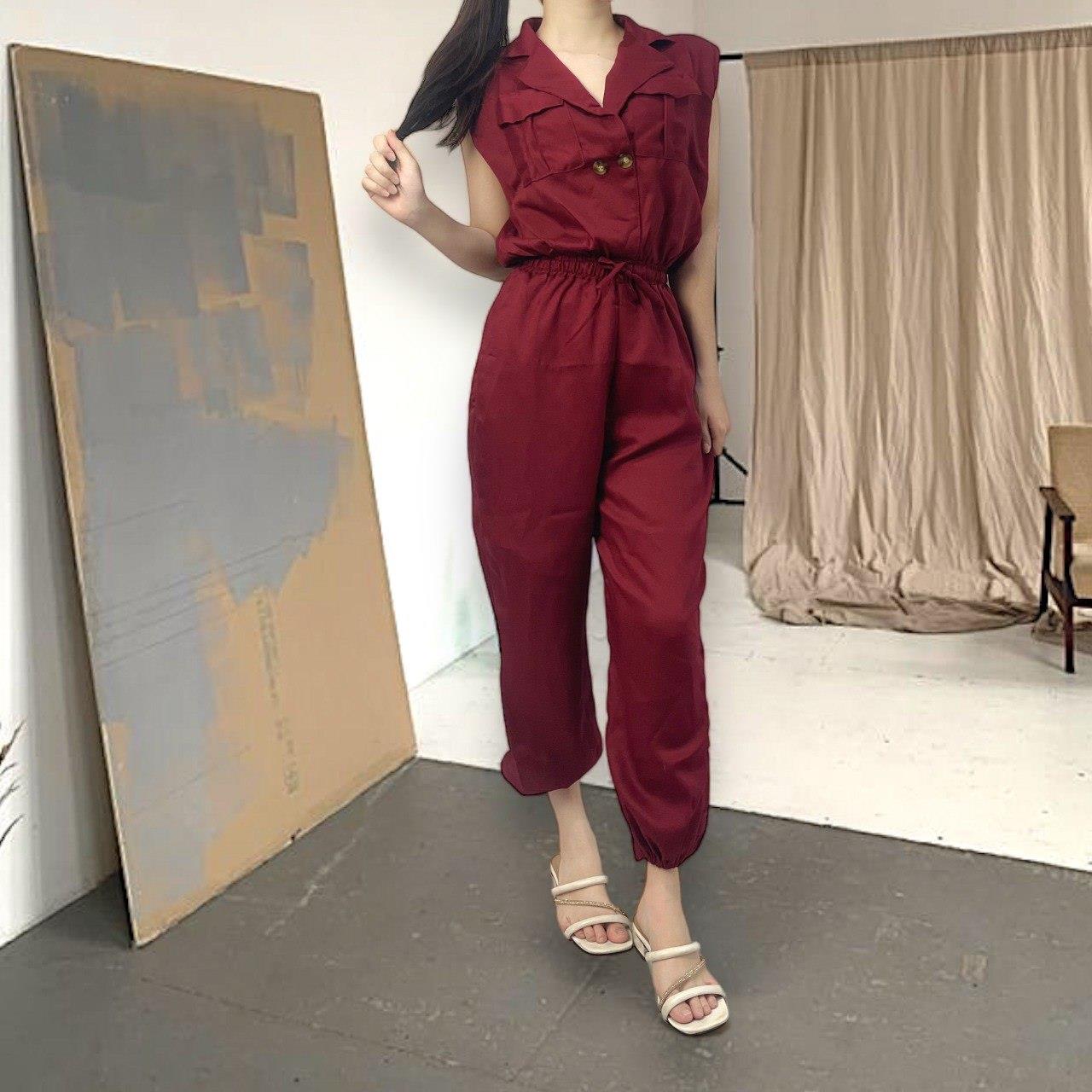 Jumpsuit Aica Baju Jumpsuit Wanita Tanpa Lengan PREMIUM QUALITY UK Fit To L-XL LD 110CM PJ 130CM Kancing Depan Aktif Atasan Singlet Leher V