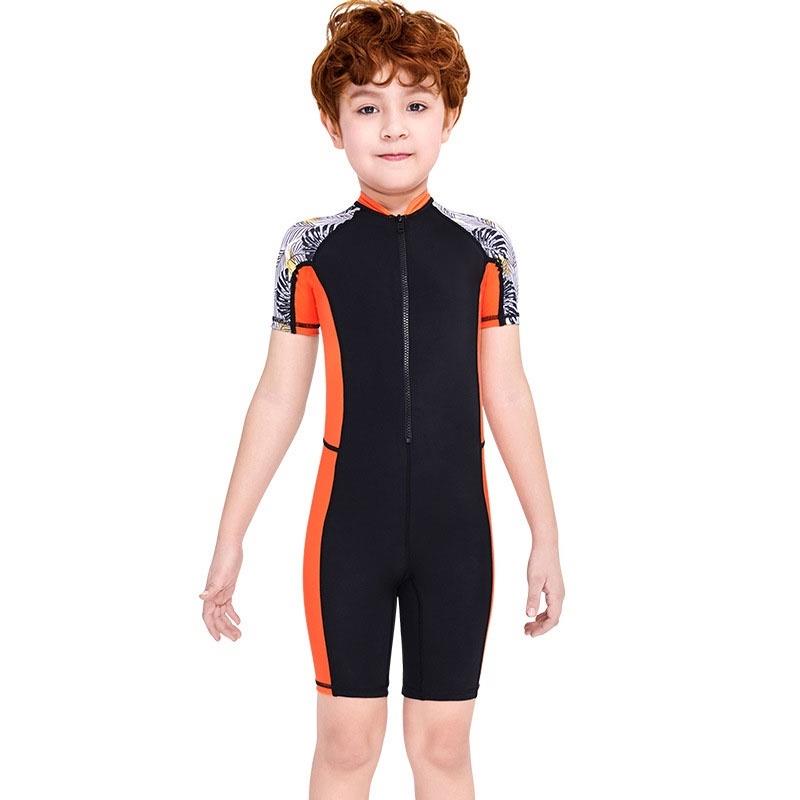 One-Piece Children Swimsuits Kid Swimwear Boys Long Sleeve Sun Protection (including swimming caps) Quick Drying Baju Berenang Anak Laki Laki