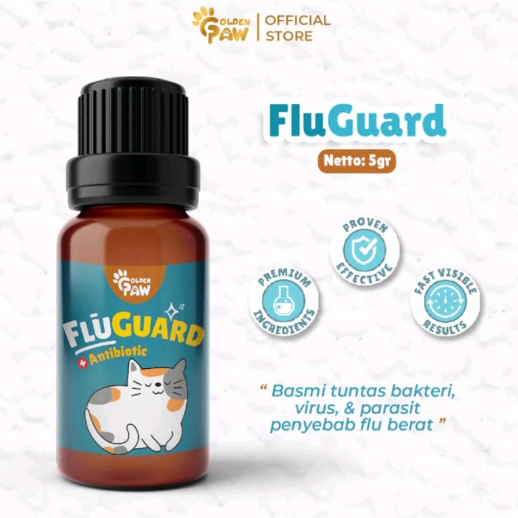 FLU GUARD Golden Paw Obat Kucing Flu Berat Menahun Bersin Pilek 5gram