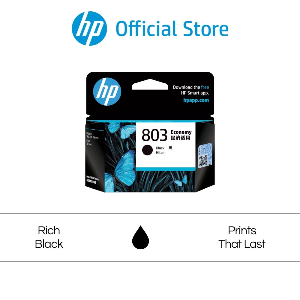 Tinta Printer HP 803 Economy Black Original Ink Cartridge Hitam Cartridge Asli HP DeskJet 1110 1115 2135 3630 HP ENVY 4520 HP OfficeJet 3830 4650 Official