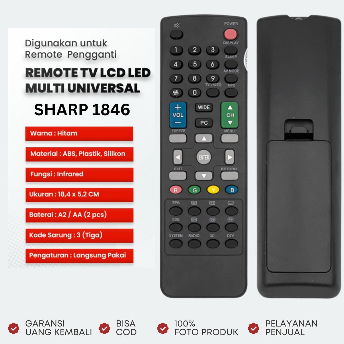 REMOTE TV SHARP TABUNG LCD LED MULTIFUNGSI 1847 TR