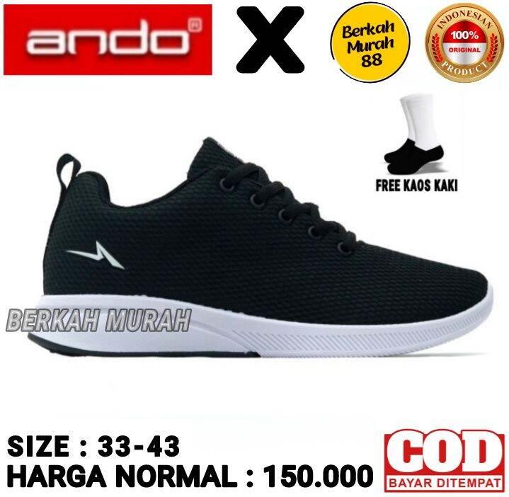 PROMO SEPATU ANDO BSC HITAM POLOS / SEPATU SEKOLAH ANDO FULL BLACK / SEPATU RUNNING HITAM HITAM PUTIH TERBARU ANDO