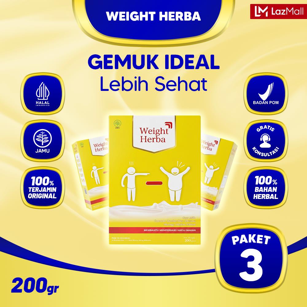 WEIGHT HERBA 3 BOX No 1 Gemuk Badan Ideal Sehat Nafsu Makan Meningkat Herbal Alami 200gr/box