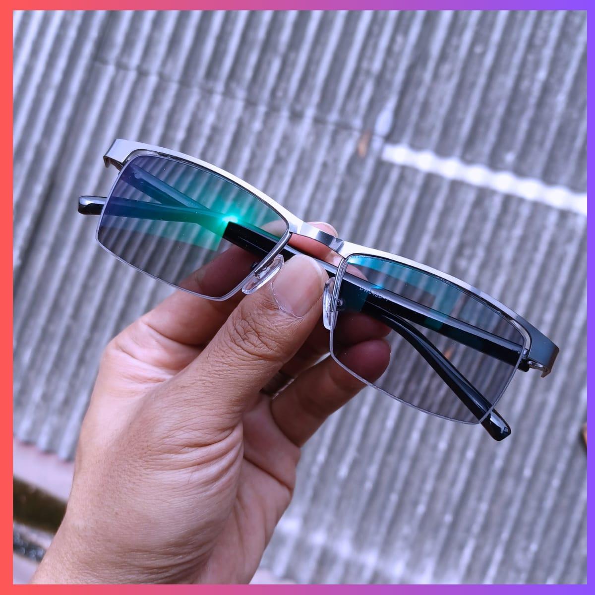 Kacamata Anti Radiasi Photocromic Pria Half Rim Frame Metalic Hijau - Kacamata Minus Asli Ori