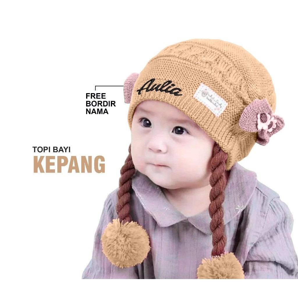 Kupluk Vita Rajut Bayi Rambut Kepang Free Nama