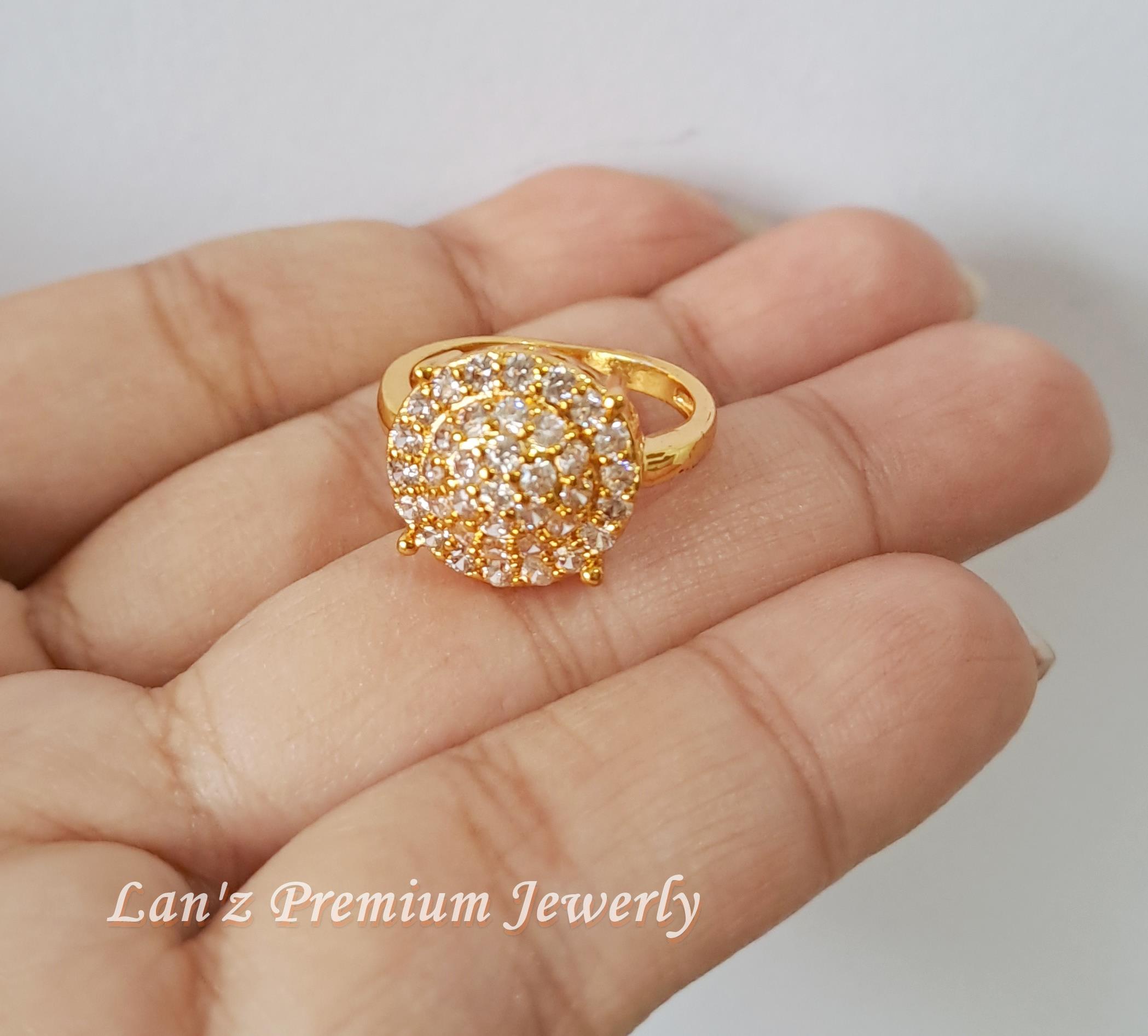 Cincin Wanita Bulat Classy Crystal Titanium 22K ( Emas)