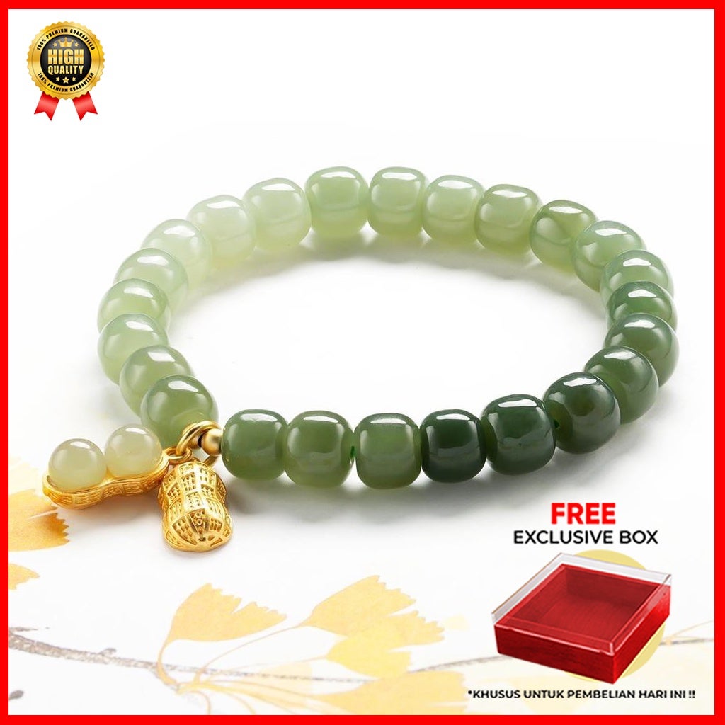 Wearmoura Gelang Giok Kacang Manik Karet Titanium | Aksesoris Gelang | Gelang Giok Asli China