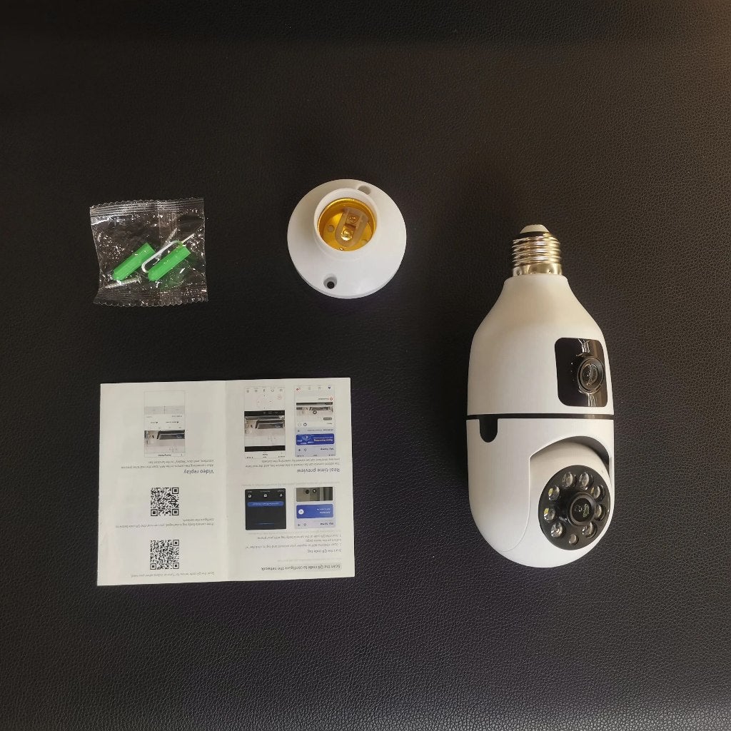 Kamera CCTV Bulb V380 Pro Lensa Ganda Tanpa WIFI Kamera Keamanan Ip Penglihatan Malam 360°