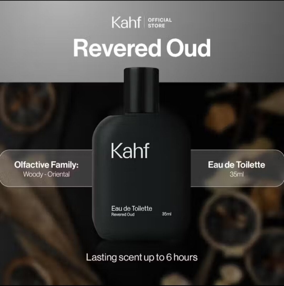 Kahf Revered Oud Eau De Toilette 35 ml Long-Lasting Fragrance (EDT) - Perfume Scent Inspired by Nature (Oud and Amber Scent) - Wangi Tahan Lama - Masculine Scent