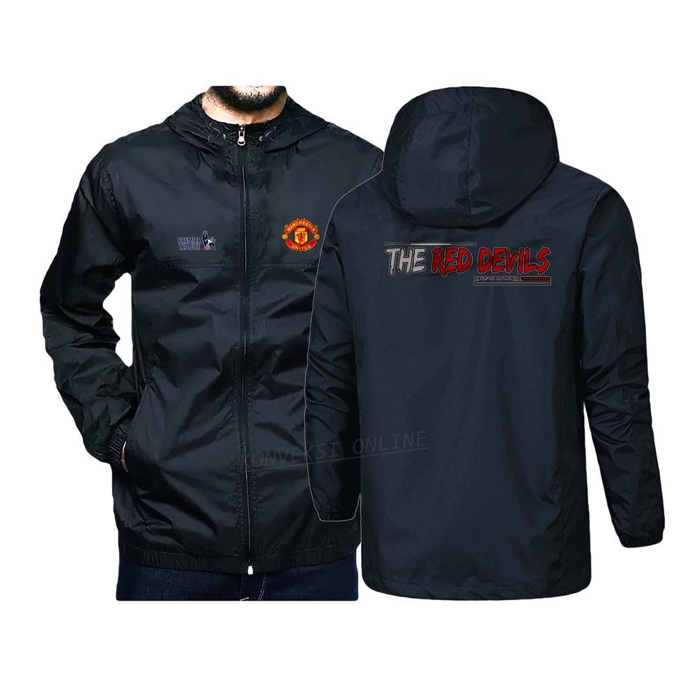Jaket Hoodie Zipper Manchester United Motif Grafis Windproof Semi Waterproof