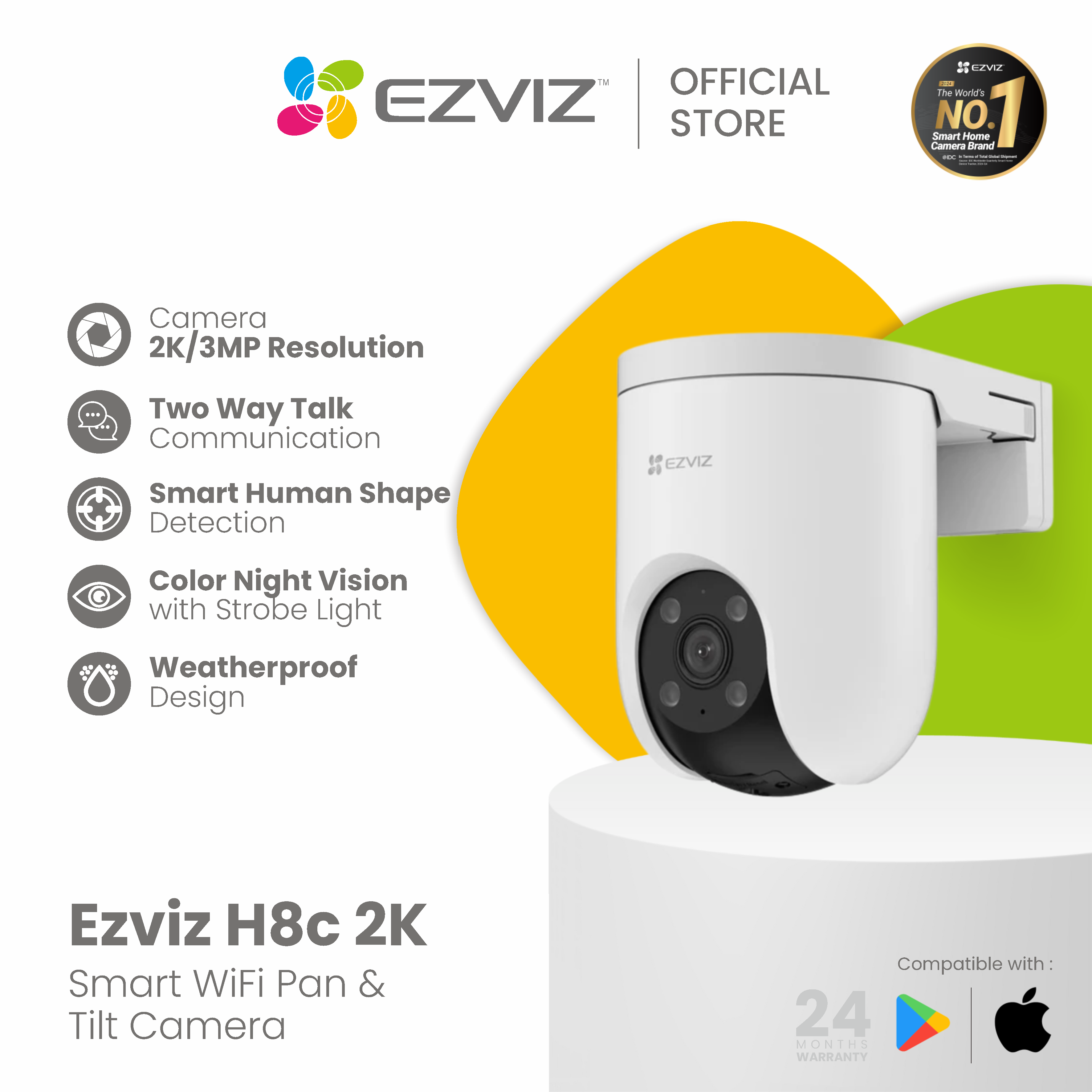 Ezviz H8c Pro 2K 3MP Smart Home Security Pan & Tilt IP Wifi Camera CCTV Outdoor
