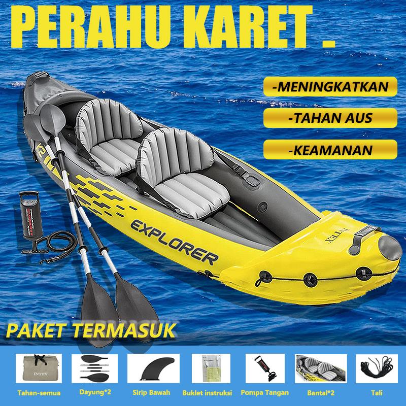 Kayak Luar Ruangan INTEX 68305 Kayak Tiup Ganda Perahu nelayan rekreasi Set Kayak Tiup: Termasuk Dayung Aluminium Deluxe 86 inci dan Pompa Output Tinggi PVC SuperKuat Kursi yang Dapat Disesuaikan dengan Sandaran Punggung 2 Orang Kapasitas Berat 400 lb