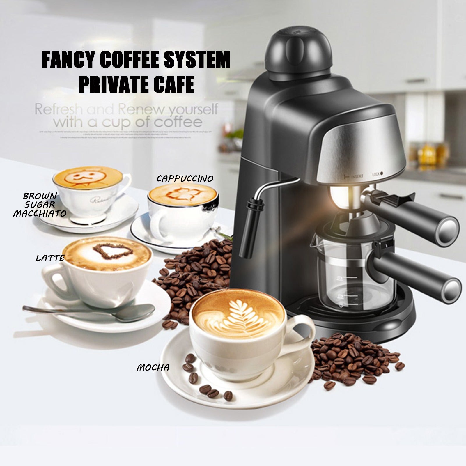 Vanmalone Mesin Kopi Espresso Coffee Maker Frothing 800W 240ml - CM6810 - Black