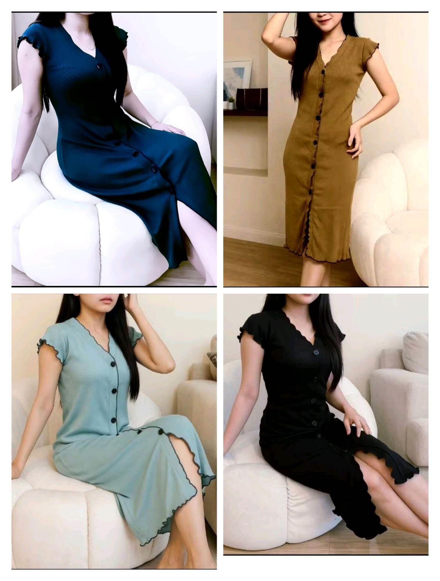 AISAR DRESS wanita ribb knit elegant slim fit kancing busui frendly modis