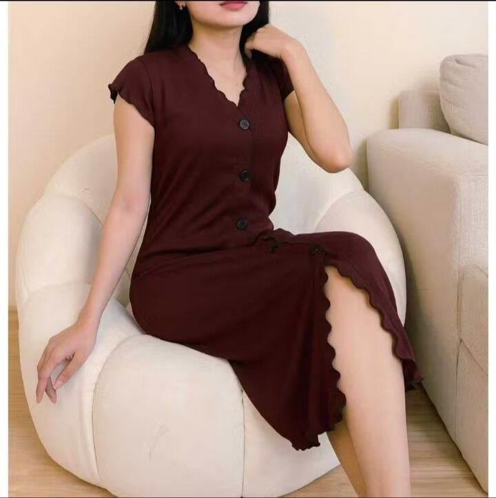 AISAR DRESS wanita ribb knit elegant slim fit kancing busui frendly modis