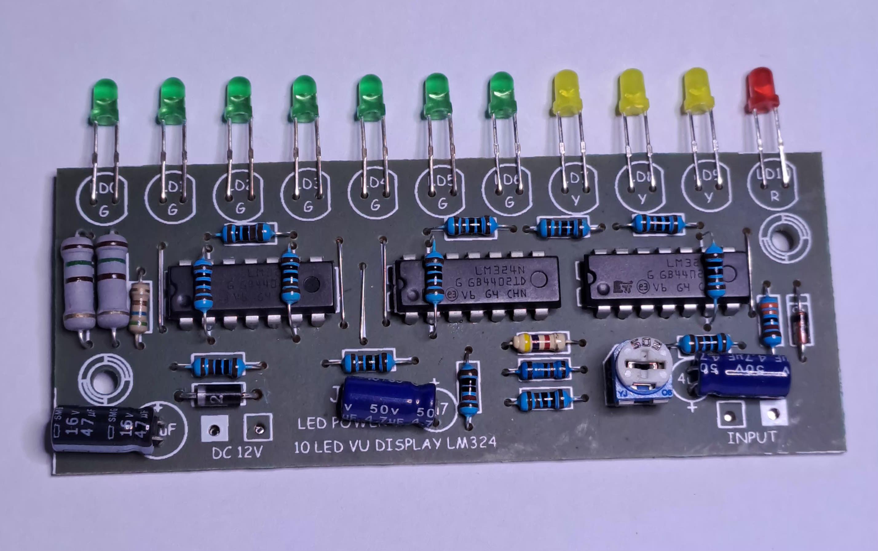 MODUL KIT 11 LED VU DISPLAY LM324 DENGAN LED POWER DC12V