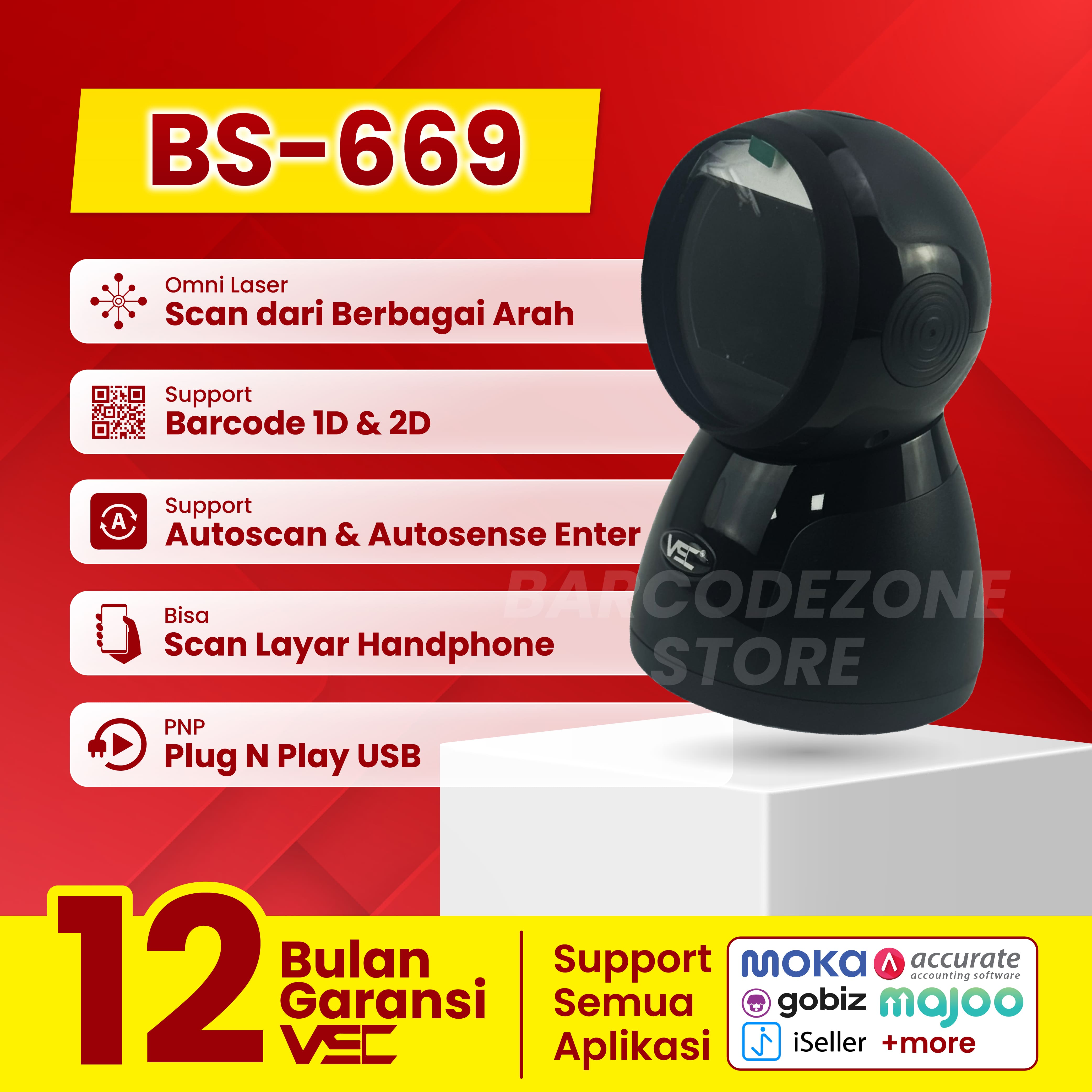 2D OMNI BARCODE SCANNER VSC BS-669 (QR CODE/PDF417/EFAKTUR) AUTOSENSOR SENSING SENSITIF SUPERMARKET RETAIL