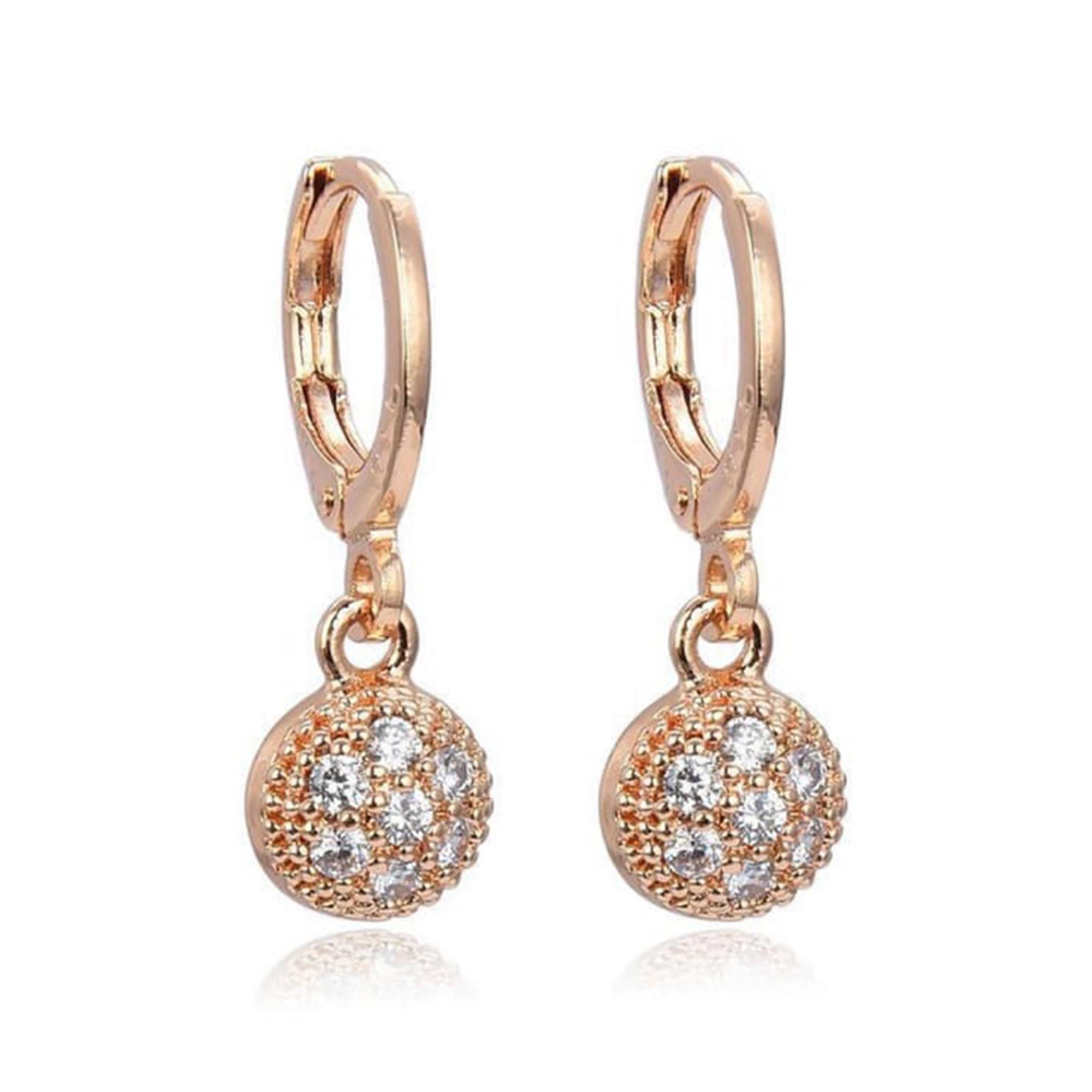 Anting Gantung Bola Setengah Permata Wanita Remaja Dan Dewasa Lapis Emas Dan Permata