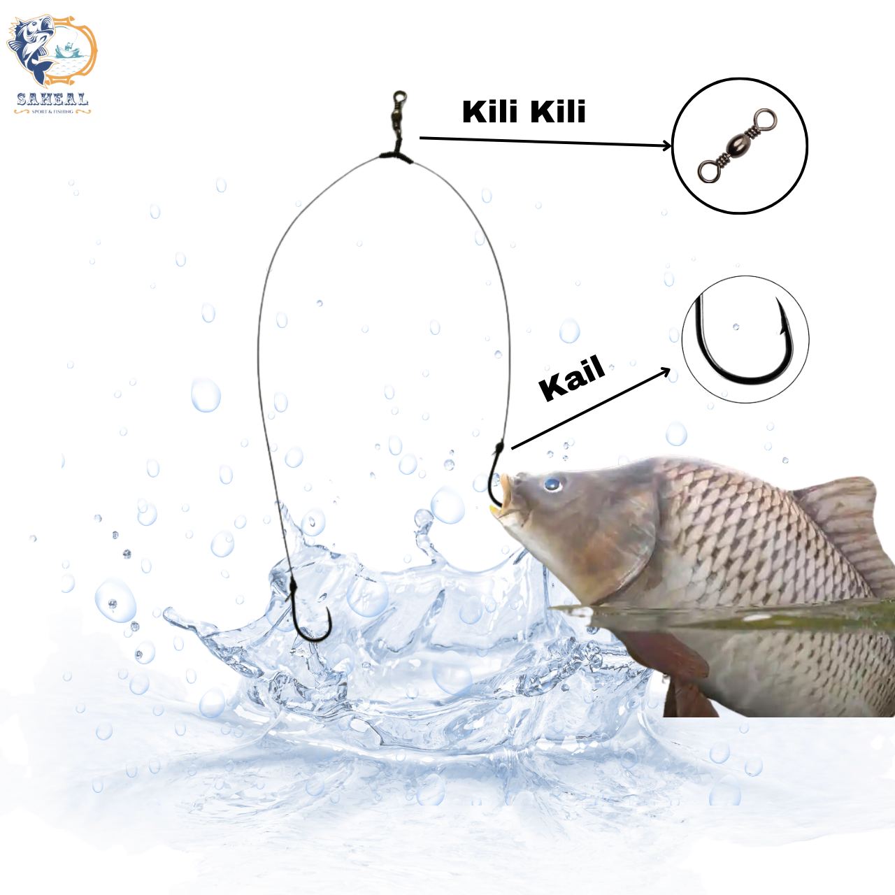 Rangkaian Kail Pancing Cabang 2 Cocok untuk Ikan Mas Nila Lele Gurame dan lainnya