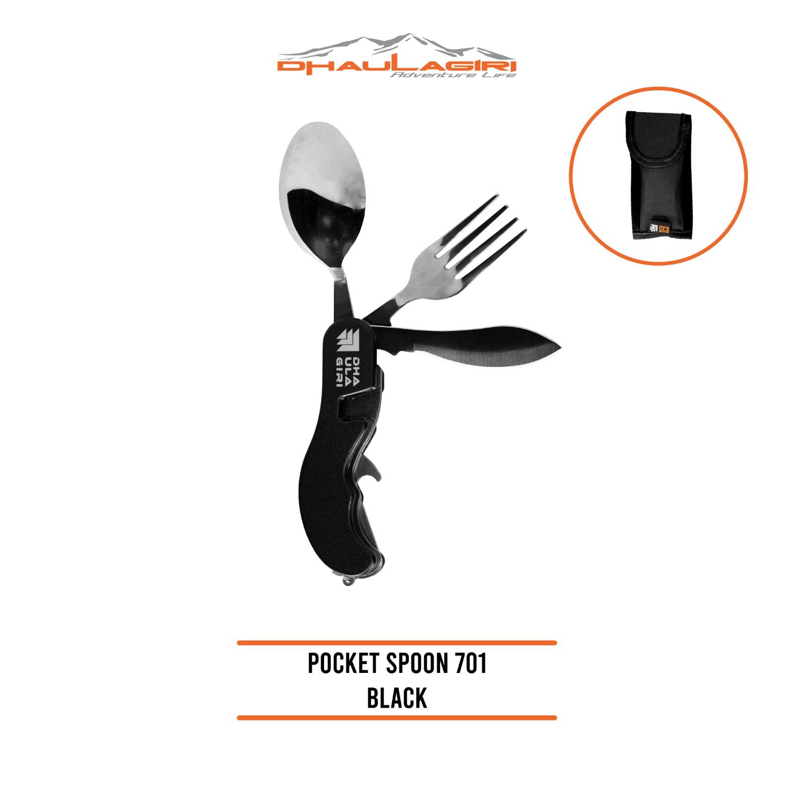 Dhaulagiri - Sendok Garpu Set - Pocket Spoon 701 - Sendok Multifungsi Garpu Pisau Pembuka Tutup Botol Bahan Stainless Steel Pocket Size Anti Karat Untuk Perlengkapan Makan Camping