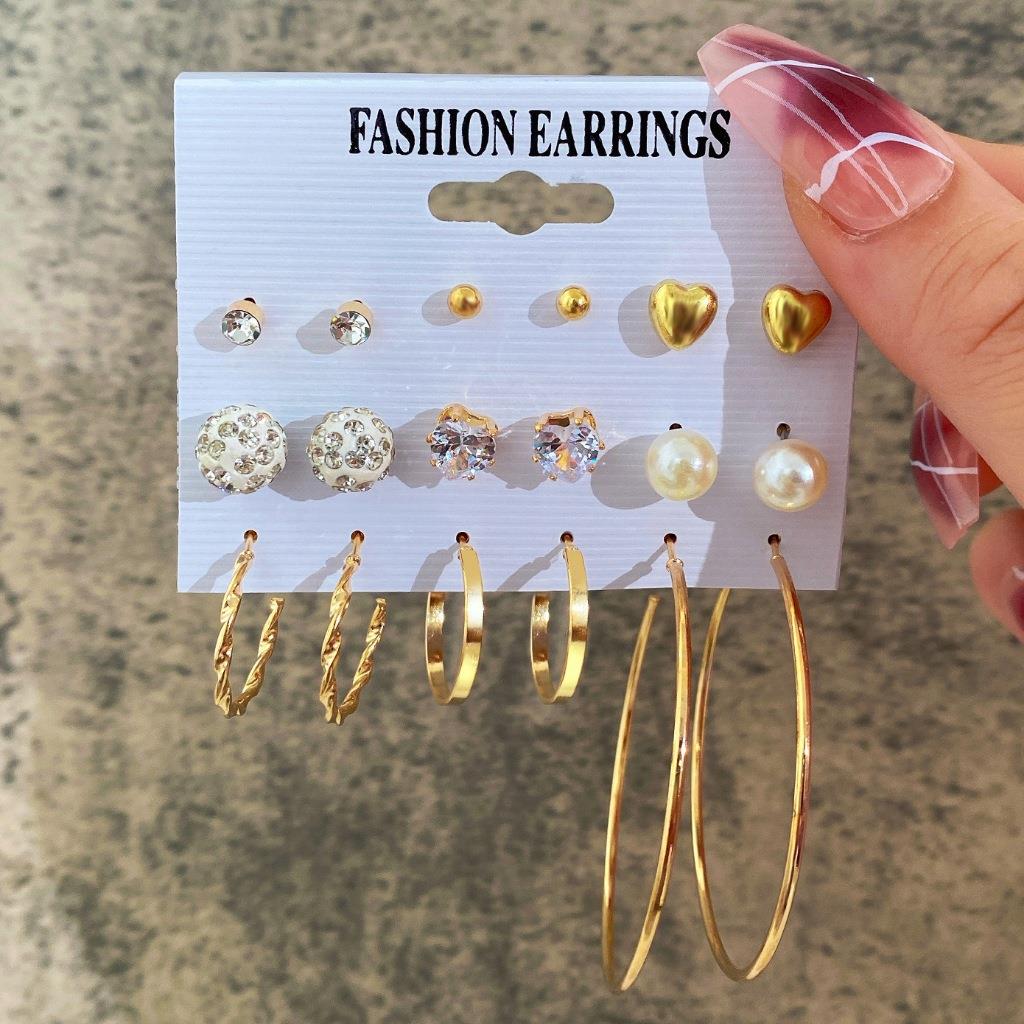 Set Anting Bulat Retro Anting Hoop Anting Gantung Emas Silver Set Hoop Earrings Gold Earrings Vintage Stud Earrings Anting Fashion Import Anting Wanita Emas Anting Tusuk