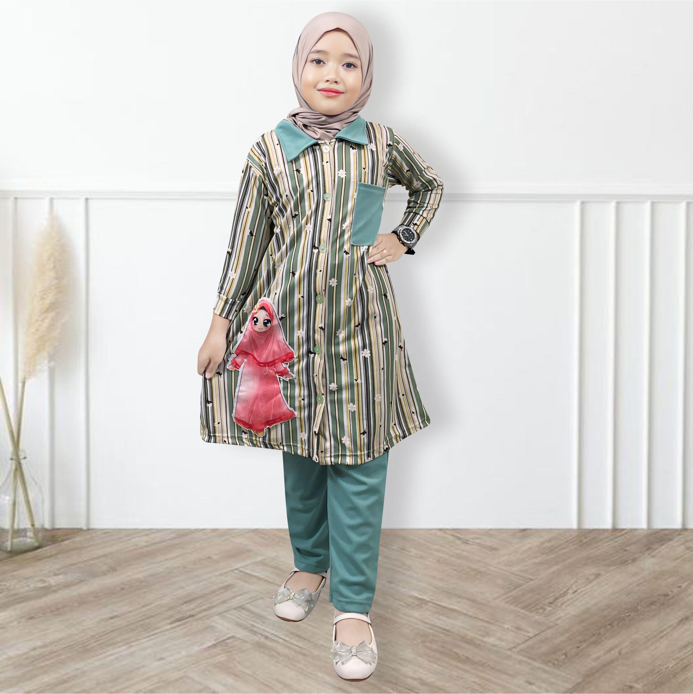 Setelan Tunik Anak Dania Motif Stripe Multicolor Usia 2-9 Tahun - NONYFASHION 93