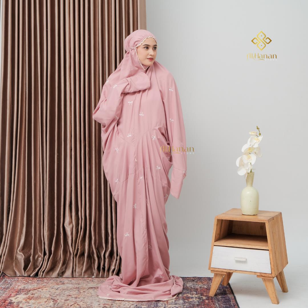 Alhanan - Mukena Terusan Dewasa Bordir Ribon Coquette Series Mukenah Lajuran Jumbo